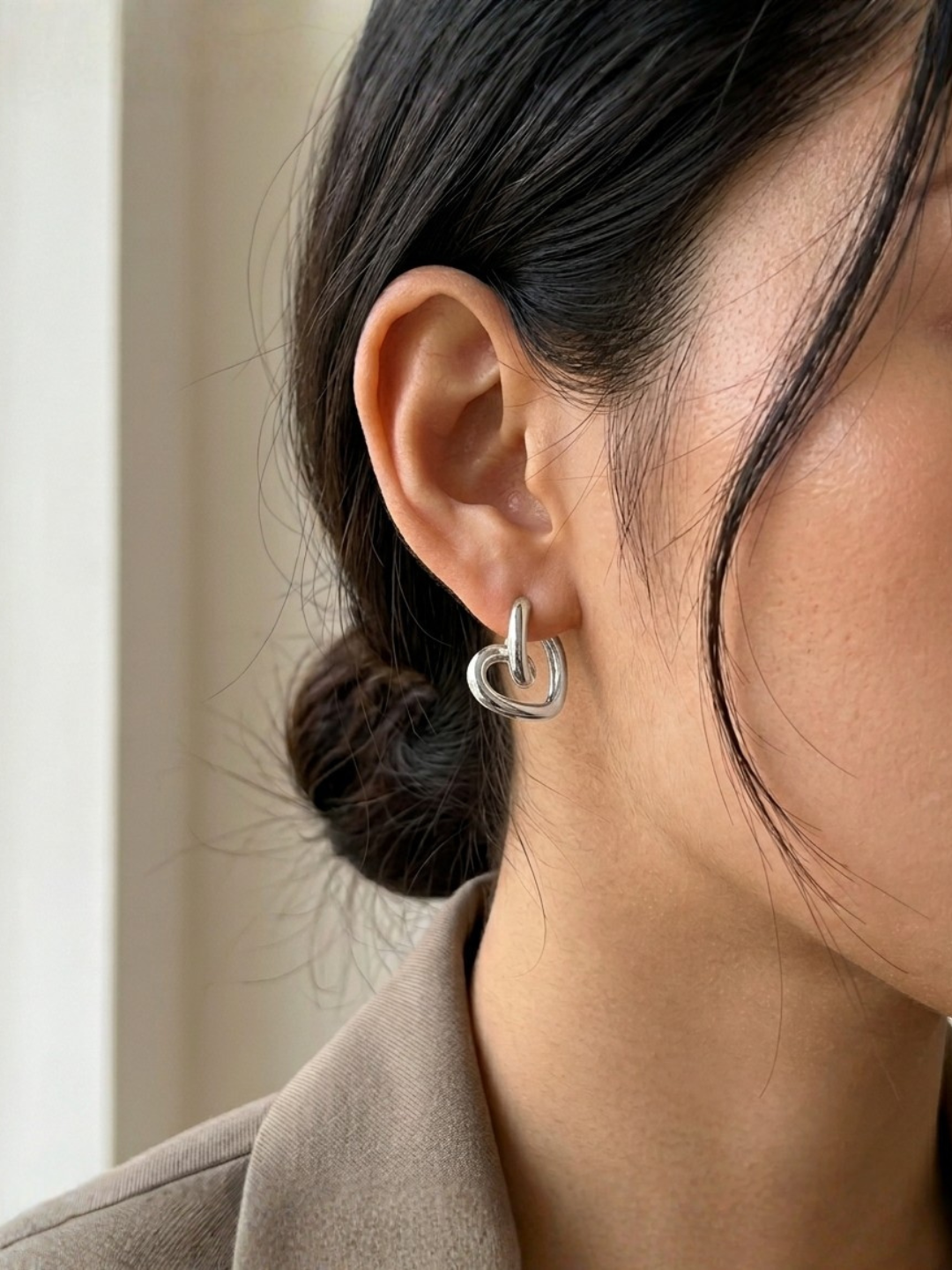 Silver Plated Heart Hoop Studs