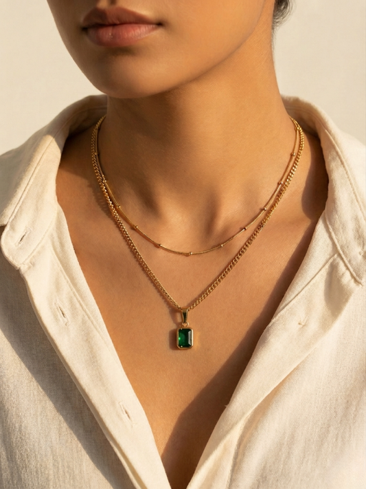 Gold plated layered emerald pendant