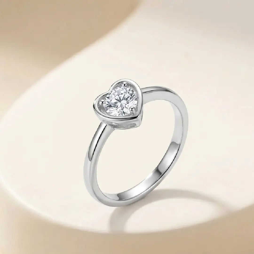 Crystal Heart Solitaire Ring