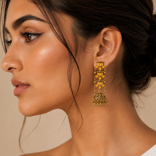 Gold Plated Marigold Lotus Jhumka Earrings