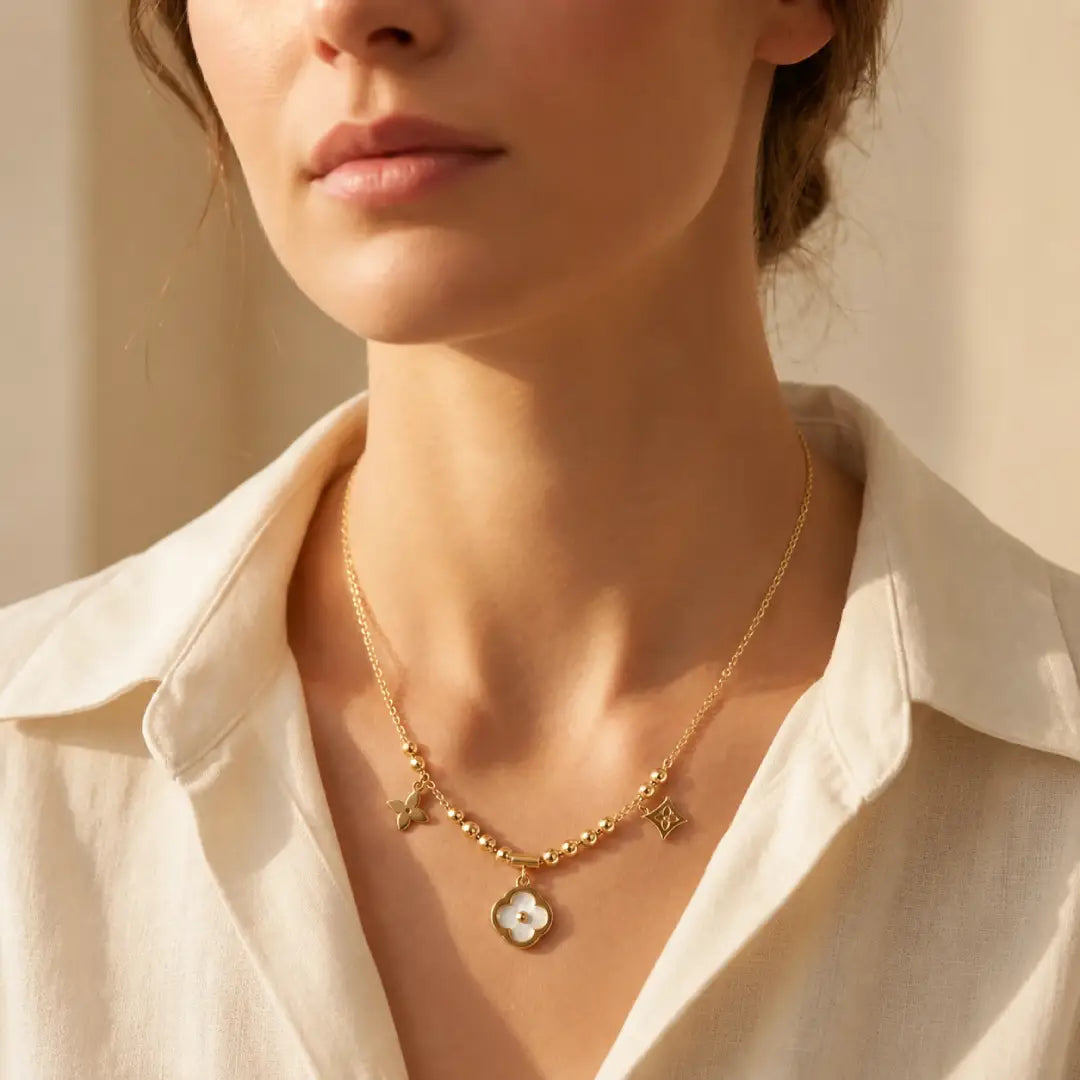 Golden Blossom Charm Necklace