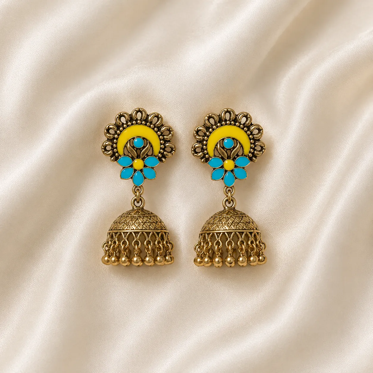 Gold Plated Sunbeam Bloom Jhumka Earrings