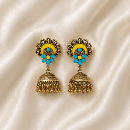 Gold Plated Sunbeam Bloom Jhumka Earrings