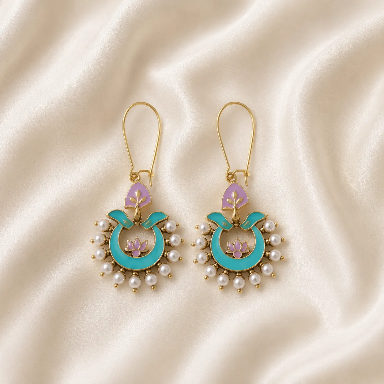 Gold-Plated Lotus Pearl Drop Earrings