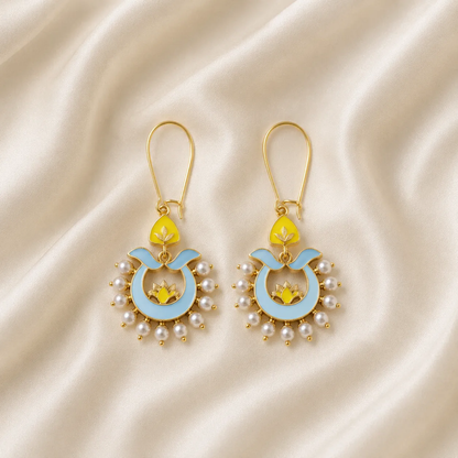 Gold-Plated Lotus Pearl Drop Earrings