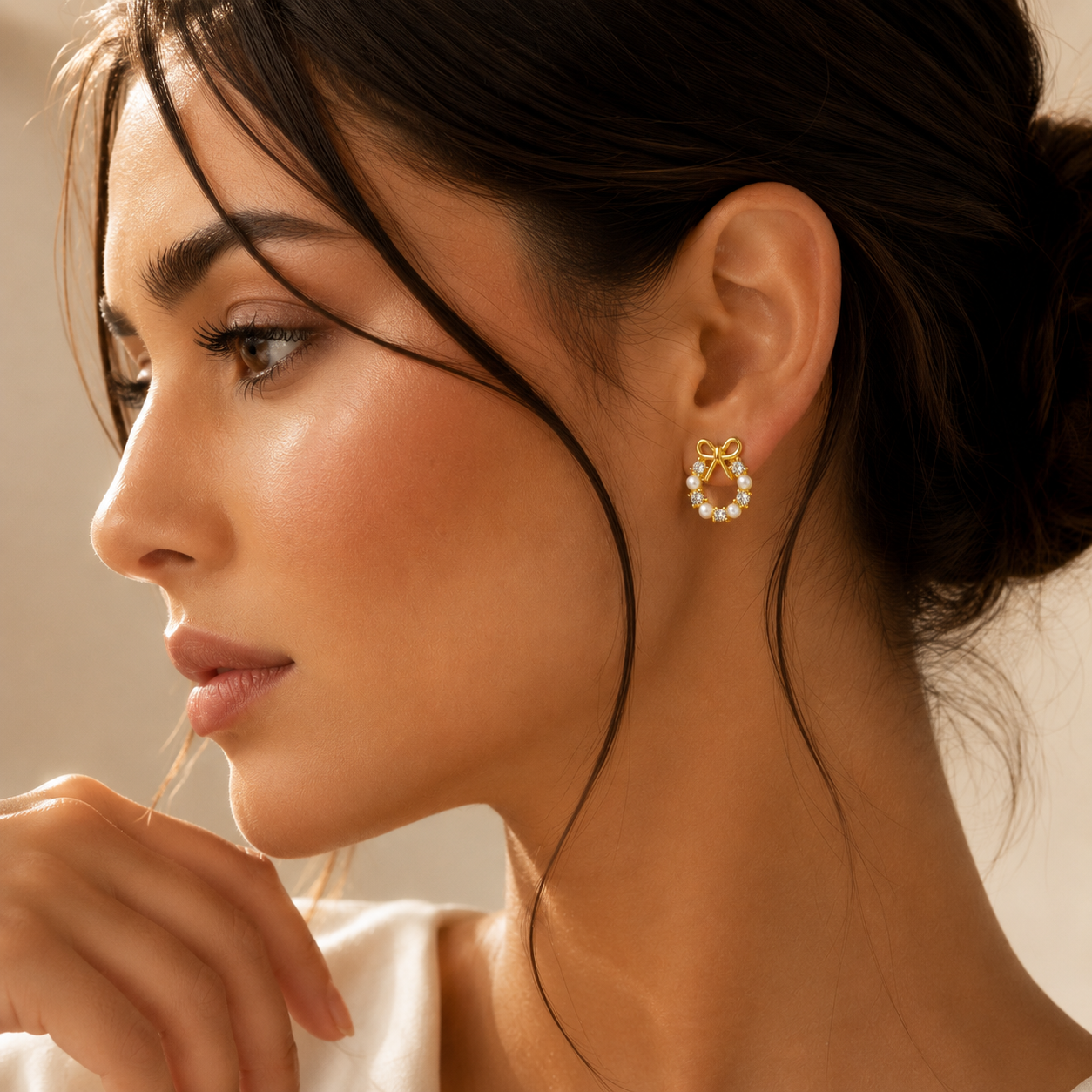 Golden Bow Pearl Earrings