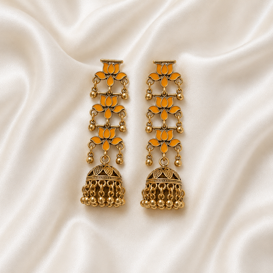 Gold Plated Marigold Lotus Jhumka Earrings