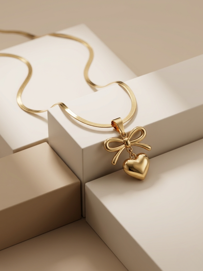 Gold Plated Heart Bow Pendant