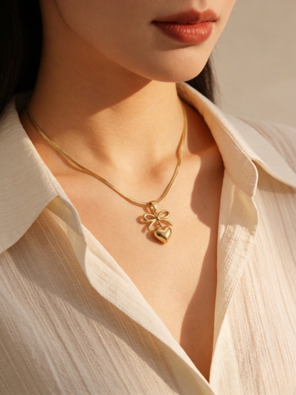 Gold Plated Heart Bow Pendant