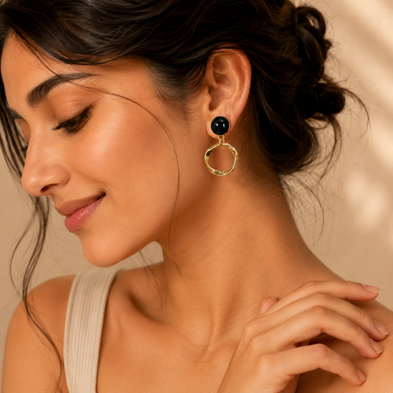 Black Charm Hoops Earrings