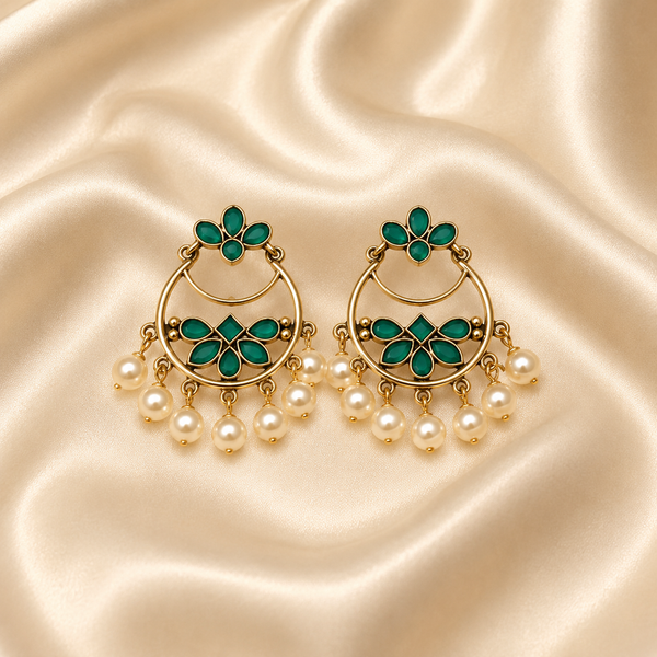 Gold Plated Pearl Chand Bali Earrings