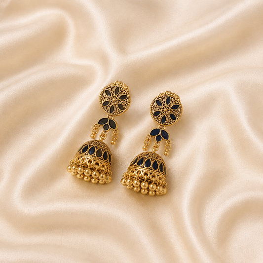 Gold Plated Vintage Black Jhumka Earrings
