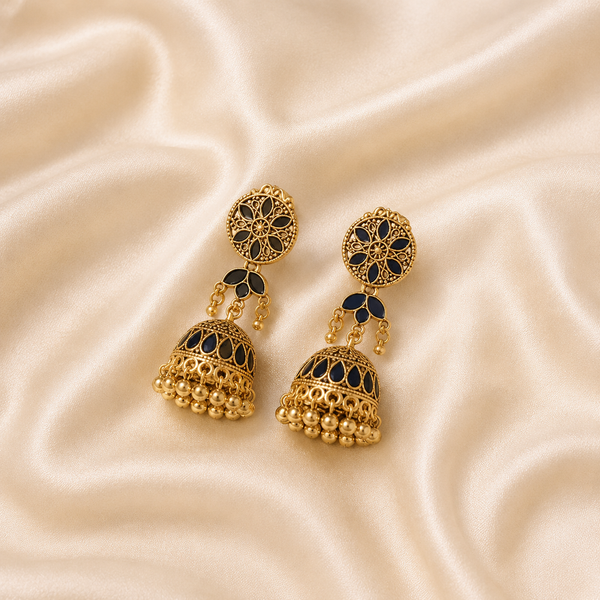 Gold Plated Vintage Black Jhumka Earrings