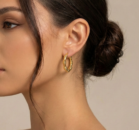 Gold Plated Bamboo Hoop Earrings