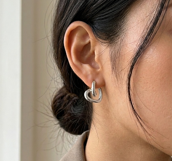 Silver Plated Heart Hoop Studs