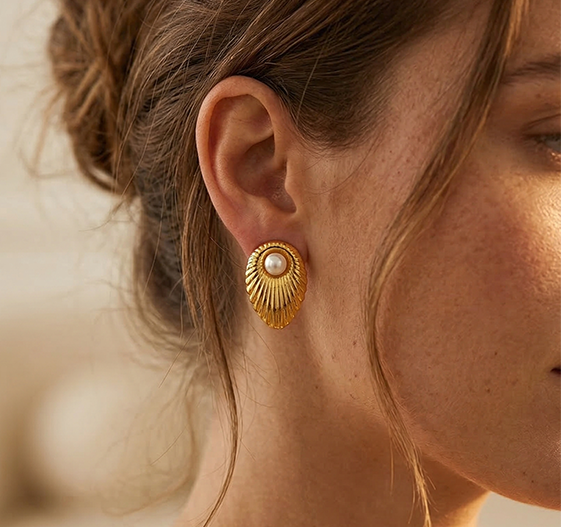 Golden Halo Pearl Earrings