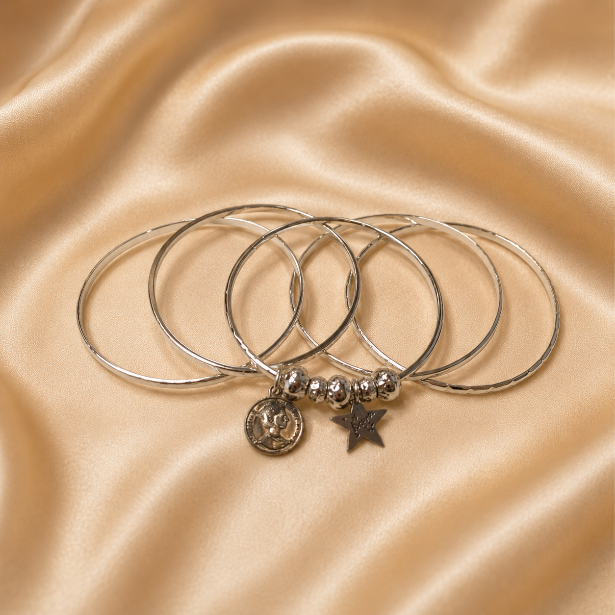 Star & Coin Charm Bangle Set