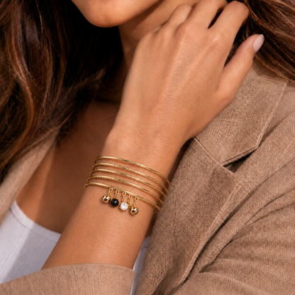 Golden Bead & Charm Bangle Set