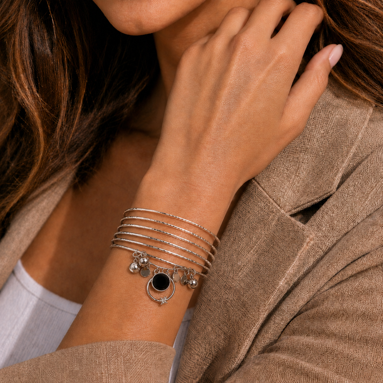 Silver Charm Stack Bangle