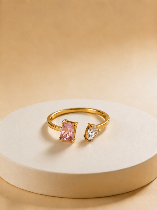 Gold Plated Blush Duo Crystal Ring