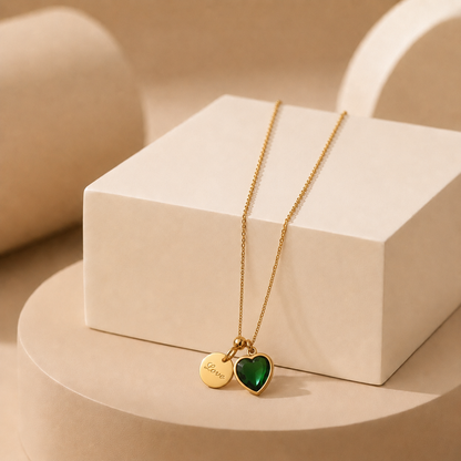 Gold Green Gem Charm Necklace
