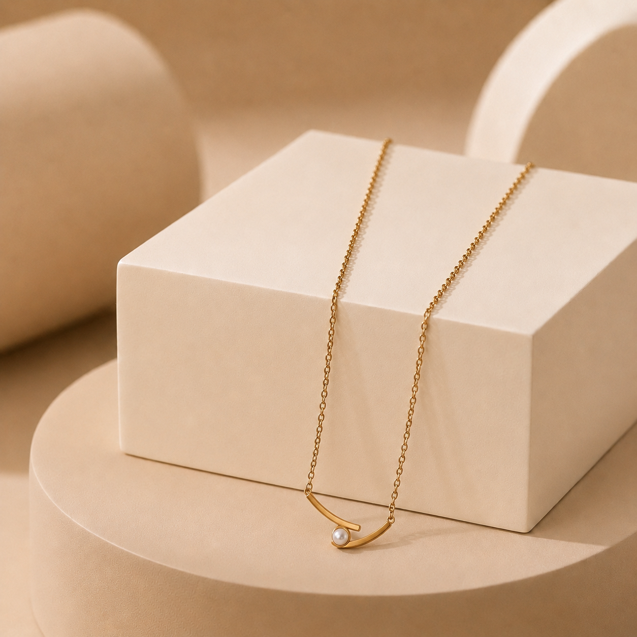 Golden Pearl Bar Necklace