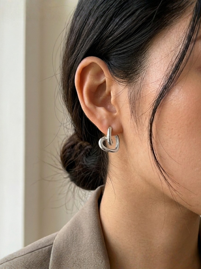 Silver Plated Heart Hoop Studs