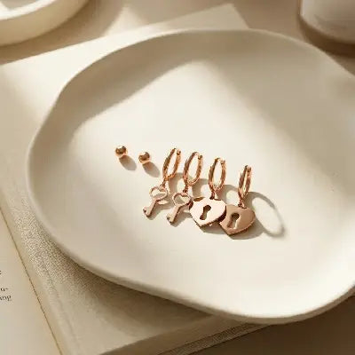 Heart & Key Hoop 3 Pair Earring