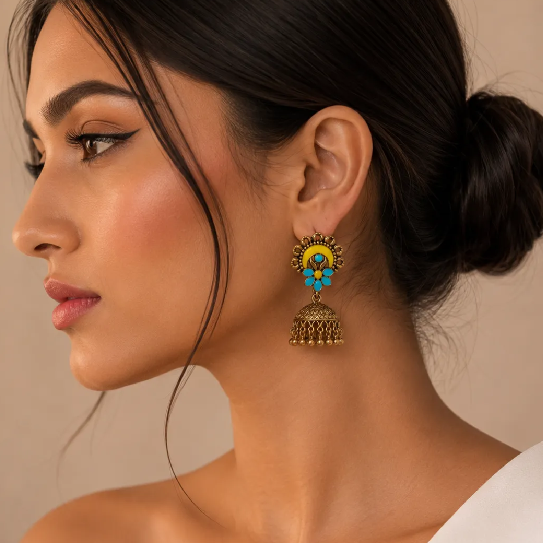 Gold Plated Sunbeam Bloom Jhumka Earrings