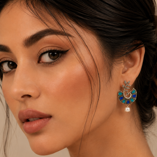 Oxidised Peacock Pearl Earrings