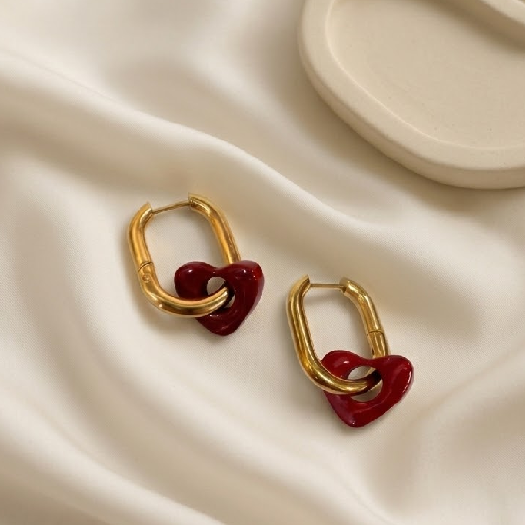 Cherry Heart Hoops Earrings