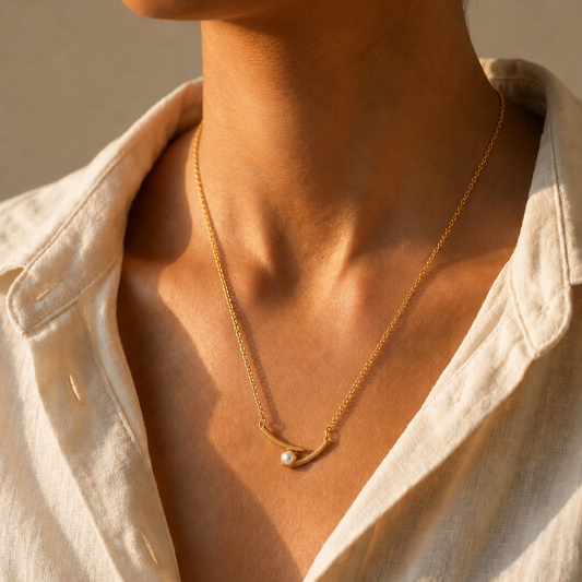Golden Pearl Bar Necklace
