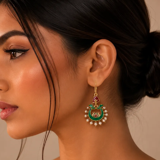 Gold-Plated Lotus Pearl Drop Earrings