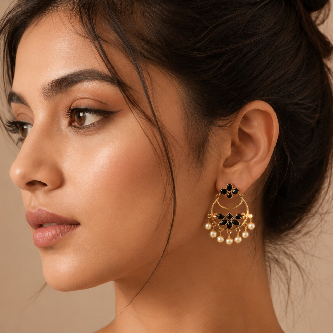 Gold Plated Noir Pearl Chandbali Earrings