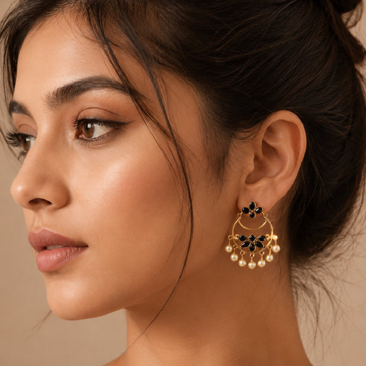 Gold Plated Noir Pearl Chandbali Earrings