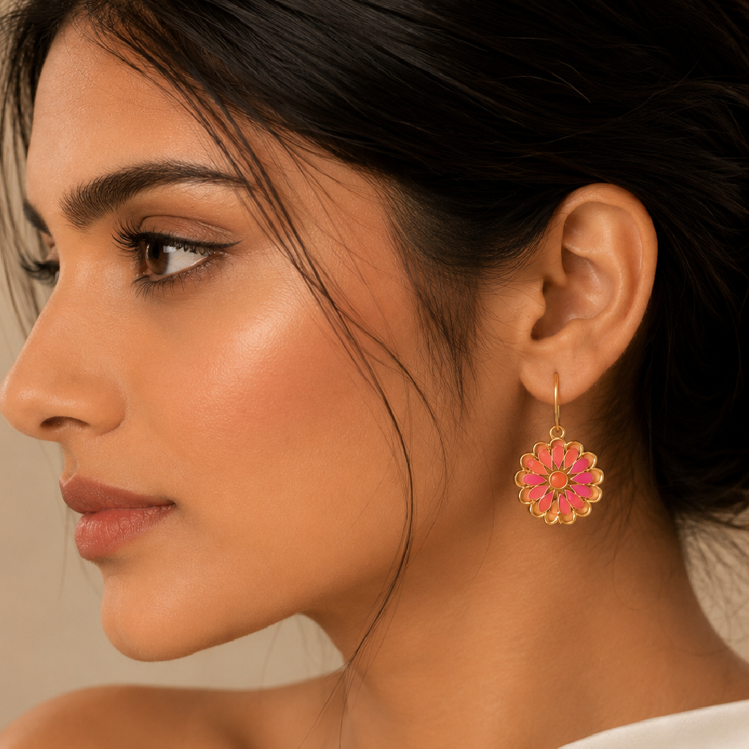 Gold Plated Floral Drop Earrings