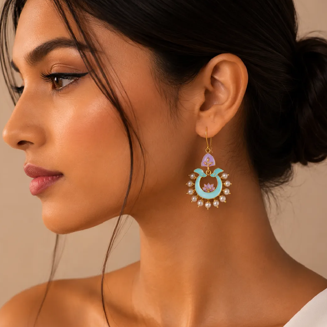 Gold-Plated Lotus Pearl Drop Earrings