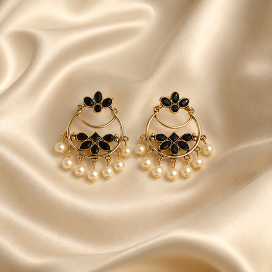 Gold Plated Noir Pearl Chandbali Earrings