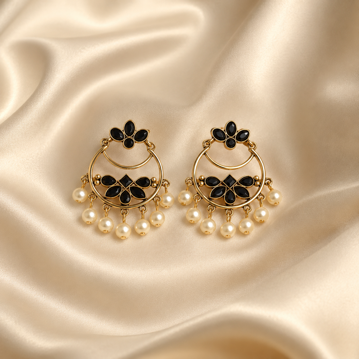Gold Plated Pearl Chand Bali Earrings