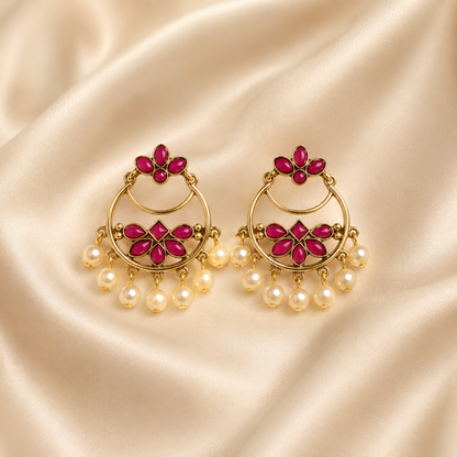 Gold Plated Pearl Chand Bali Earrings