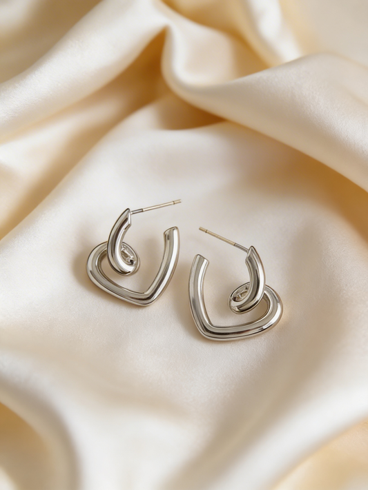 Silver Plated Heart Hoop Studs
