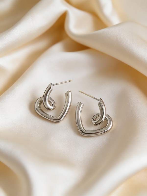 Silver Plated Heart Hoop Studs