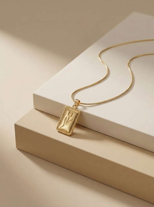 Golden rose frame pendant
