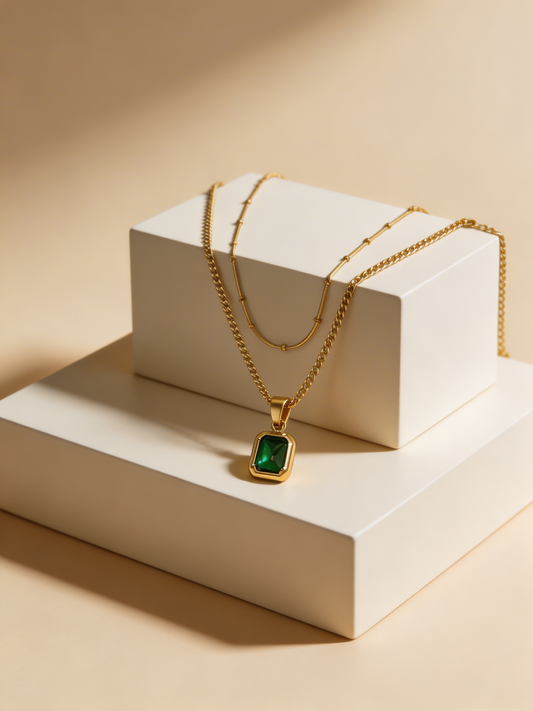 Gold plated layered emerald pendant