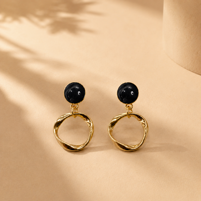 Black Charm Hoops Earrings
